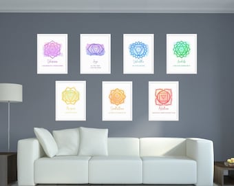 7 Chakra Posters, Set of 7 Chakra Wall Art, Chakra Affirmations Poster, Chakra Prints, Spiritual Home Decor, Instant Digital Download