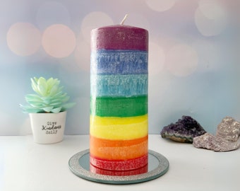 7 Layer Chakra Pillar Candle | 6" Tall Seven Layer Rainbow Chakra Balancing Ritual Meditation Unscented Pillar Candle - Burn Time 60 Hours