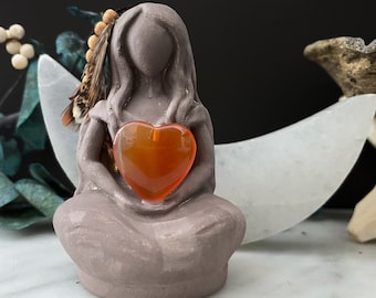 Aine Celtic Goddess of Love, Aine Statue w/Carnelian Heart, Gypsum Stone, Goddess Totem Altar Figurine, Fertility, Good Luck, Love, Warrior
