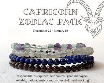 Capricorn Bracelet Set, Capricorn Crystal Gemstone Beaded Bracelets, Capricorn Crystal Kit, Birthday Present, Capricorn Zodiac Gift Idea