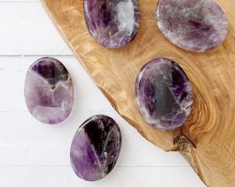 Amethyst Worry Stone: Polished Oval Crystal Gemstone Thumb Stone for Crown Chakra