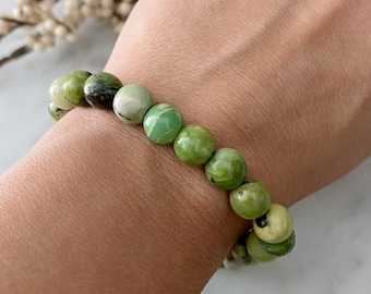 8mm Chrysoprase Beaded Bracelet | Polished Chrysoprase Gemstone Bead Stretch Bracelet | Shop Metaphysical Crystal Jewelry for Heart Chakra