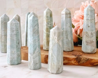 Punta de aguamarina, Obelisco de aguamarina de 5 a 7,6 cm, Torre de aguamarina de 6 lados, Generador de energía de aguamarina, Comprar cristales metafísicos, Chakra de la garganta