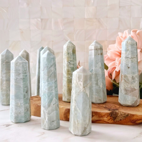 Aquamarine Point, 3-4" Aquamarine Obelisk, 8 Sided Aquamarine Tower, Aquamarine Energy Generator, Shop Metaphysical Crystals, Throat Chakra