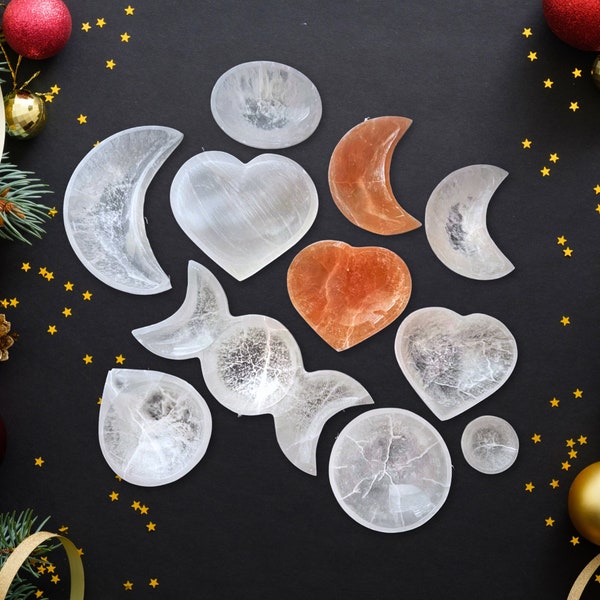 Selenite Bowl - Select Your Shape and Size for Crystal Charging, Crescent, Triple Moon, Heart, Round, Oval, Teardrop, Small to Large