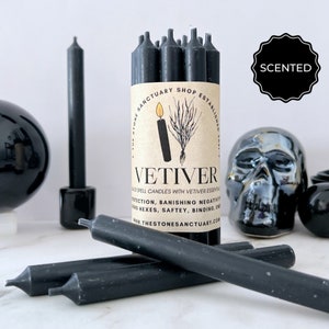 Vetiver Black Spell Candles, 5 Vetiver Scented Black Chime Candles, Witch Candles, Ritual Candles, Bulk Candles, For Protection Magic image 1