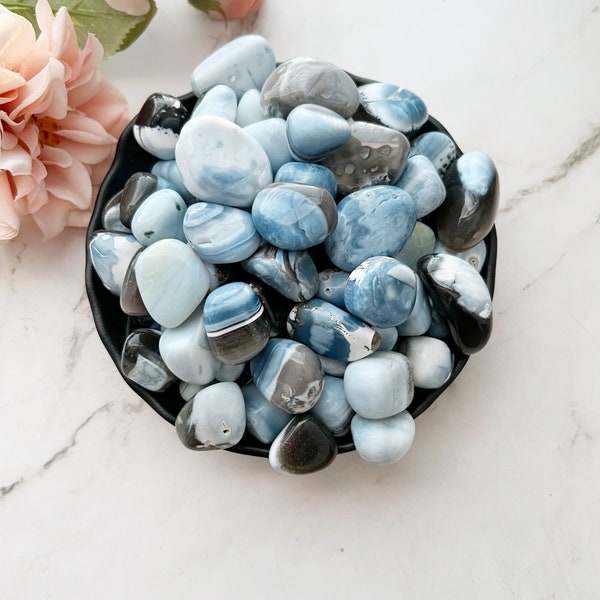 Owyhee Blue Opal Tumbled Stones | Polished Owyhee Blue Opal Crystal Gemstones  | Shop Blue Metaphysical Crystals for the Throat Chakra
