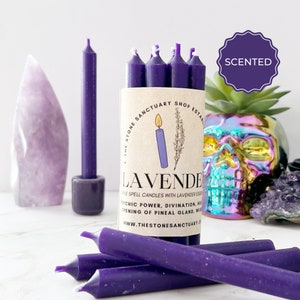 Lavender Scented Purple Spell Candles, 5 Purple Chime Candles, Witch Candles, Ritual Candles, Small Bulk Candles, Purple Candles for Wisdom image 1