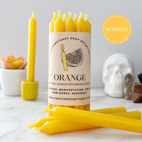Orange Scented Yellow Spell Candles, 5" Yellow Chime Candles, Witch Candles, Ritual Candles, Small Bulk Candles, Yellow Candles for Joy