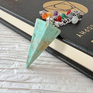 Turquoise Pendulum | Hexagonal 6 Sided Turquoise Crystal Pendulum w/Chakra Chain | Peruvian Turquoise Dowsing Pendulum | Witches Pendulum