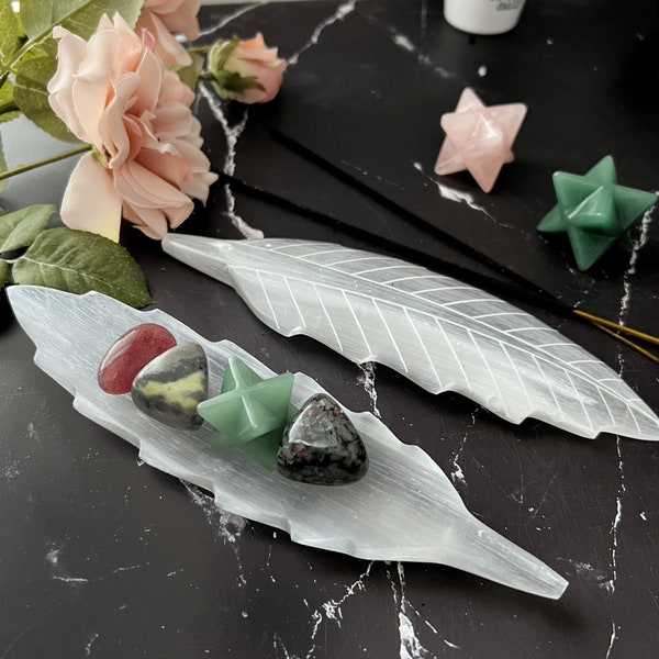 Selenite Feather Incense Holder & Charging Plate | Selenite Feather Ash Catcher | Selenite Feather Incense Burner, Altar Burner, Censer