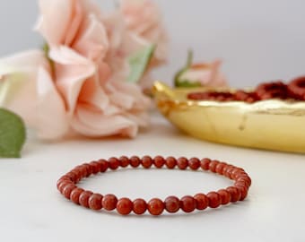 4mm Red Jasper Beaded Bracelet | Polished Red Jasper Gemstone Bead Stretch Bracelet | Shop Metaphysical Crystal Jewelry for Root Chakra