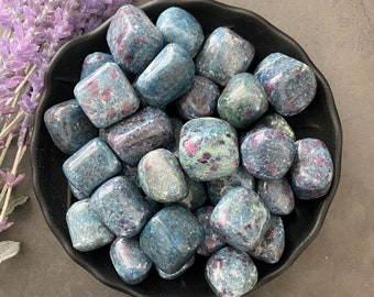 Ruby Kyanite Tumbled Stone | Polished Kyanite Ruby Gemstones | Shop Metaphysical Crystals for Third Eye, Throat, Heart Chakras