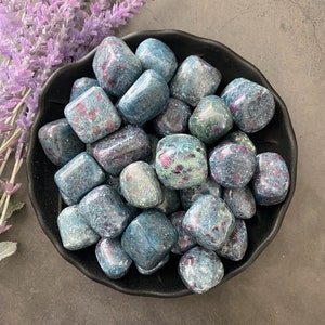 Ruby Kyanite Tumbled Stone | Polished Kyanite Ruby Gemstones | Shop Metaphysical Crystals for Third Eye, Throat, Heart Chakras