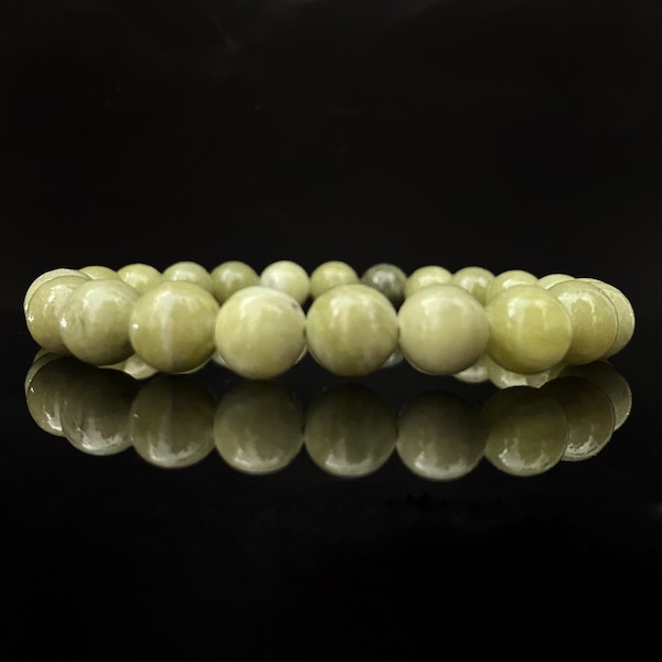 8mm Jade Beaded Bracelet | Polished Chinese Green Jade Gemstone Bead Stretch Bracelet | Shop Metaphysical Crystal Jewelry, Heart Chakra