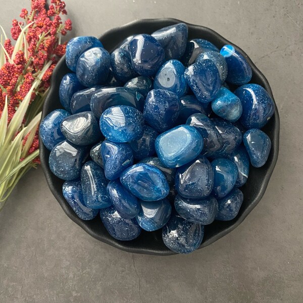 Blue Onyx Tumbled Stones | Polished Blue Onyx Crystal Gemstones | Shop Metaphyscial Crystals for Third Eye & Throat Chakras