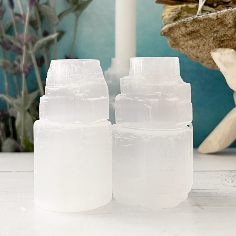 2 Selenite Iceberg Mini Candle Holder for Ritual Candles, Chime Candle Holder, Selenite Candle Holders for Spells, Candle Magic, Meditation image 6