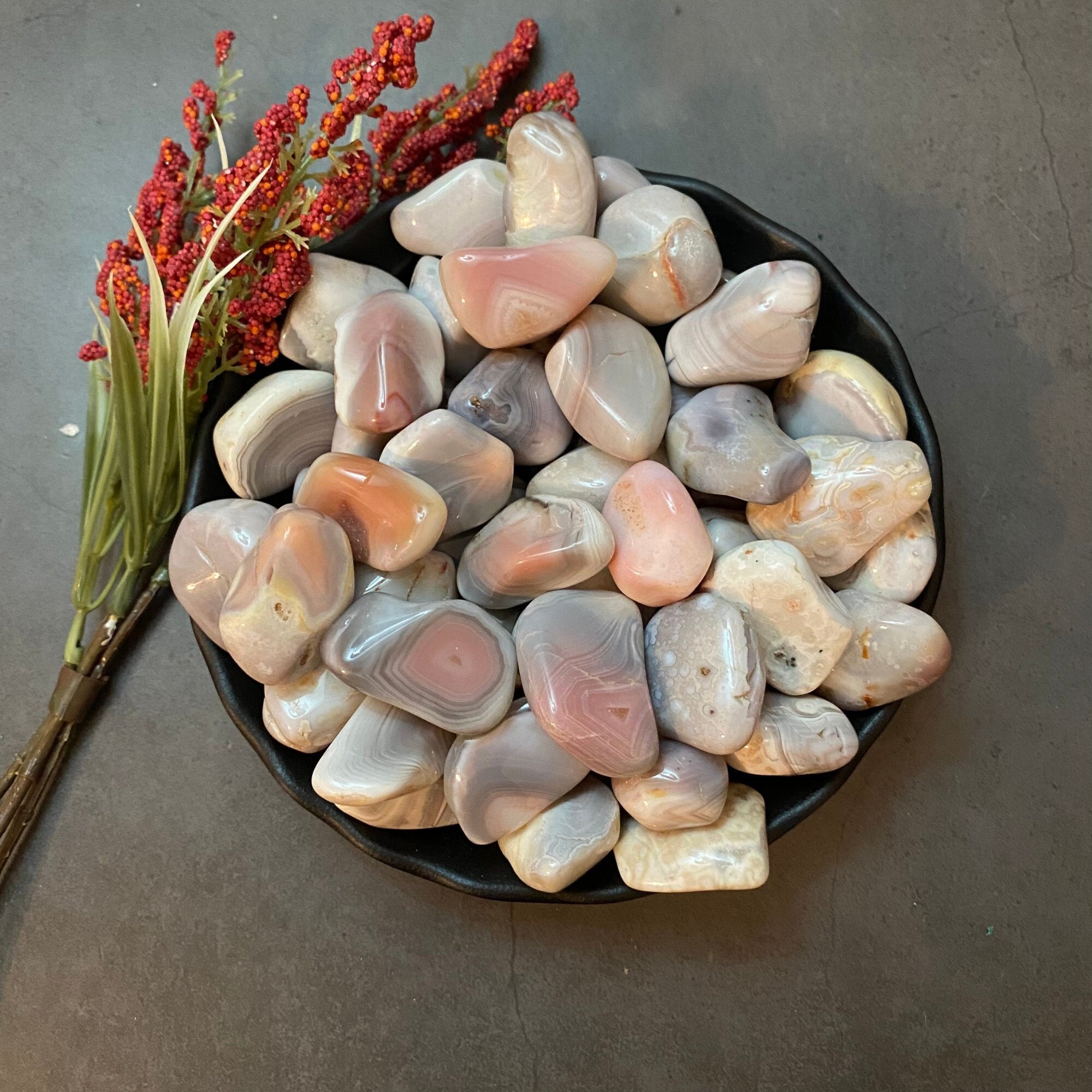 Botswana 3 x Small Natural Pink Agate Crystal Tumble Stones Botswana 3 x Small Natural Pink Agate Crystal Tumble Stones