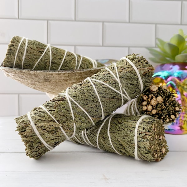 Organic Cedar Sage Smudge Stick, 4" Cedar Smudge, Cedar Incense Wands for Smoke Cleansing, Home Purification, Removal of Unwanted Spirits