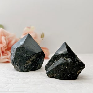 Black Tourmaline Polished Top | Black Tourmaline Point w/Rough Edge & Cut Base | Shop Metaphysical Crystals for Root Chakra