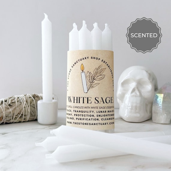 White Sage White Spell Candles, 5 Scented White Sage Chime Candles