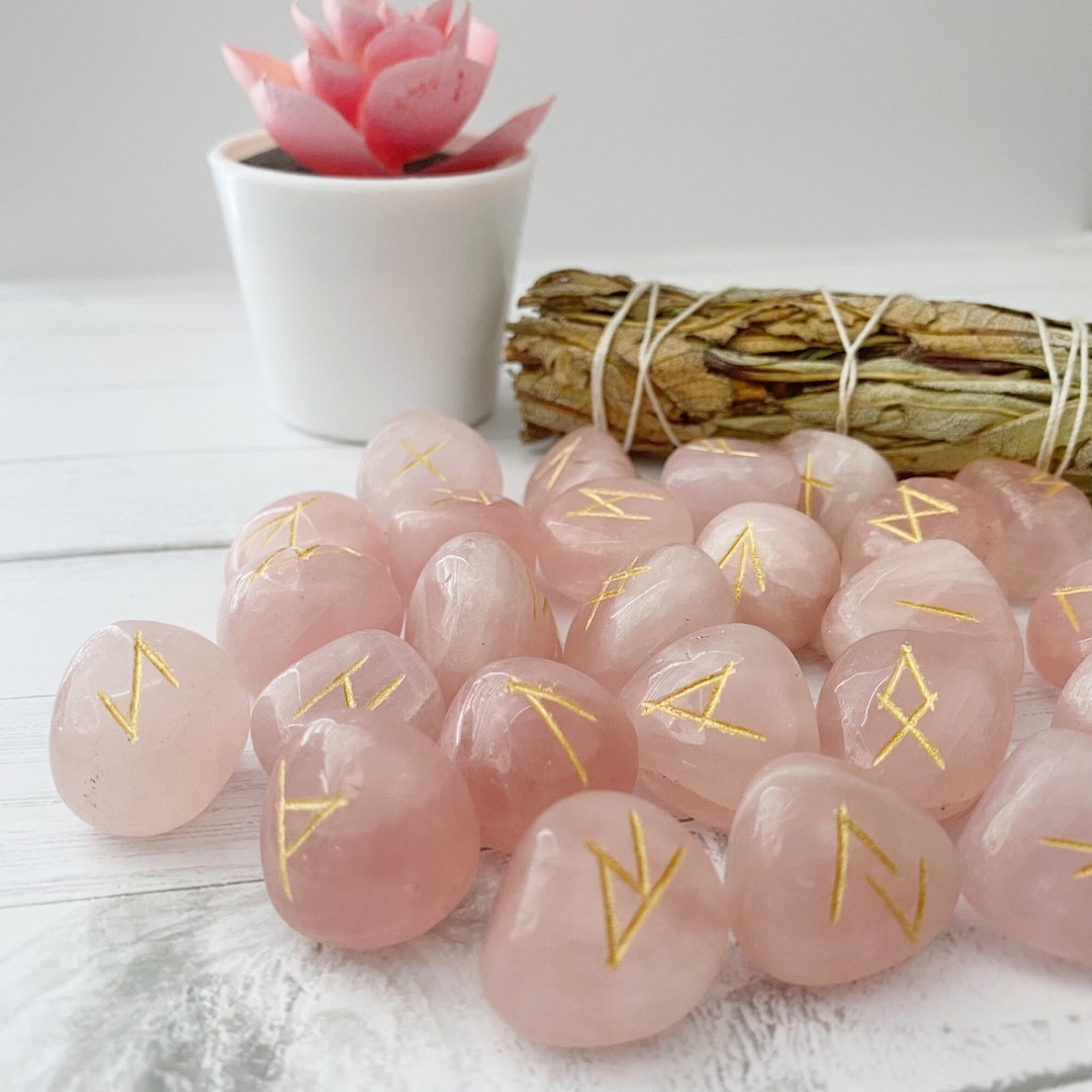Rose Quartz Runes | Rose Quartz Crystal Rune Set | Set of 25 Rose ...