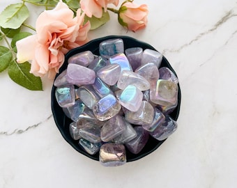 Angel Aura Amethyst Crystal | Opal Aura Amethyst Tumble | Polished Aura Amethyst Tumbled Stones | Shop Metaphysical Crystals, High Vibration