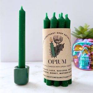 Opium Green Spell Candles, 5" Green Chime Candles, Witch Candles, Ritual Candle, Small Bulk Candles, Green Candles for Spellwork image 3