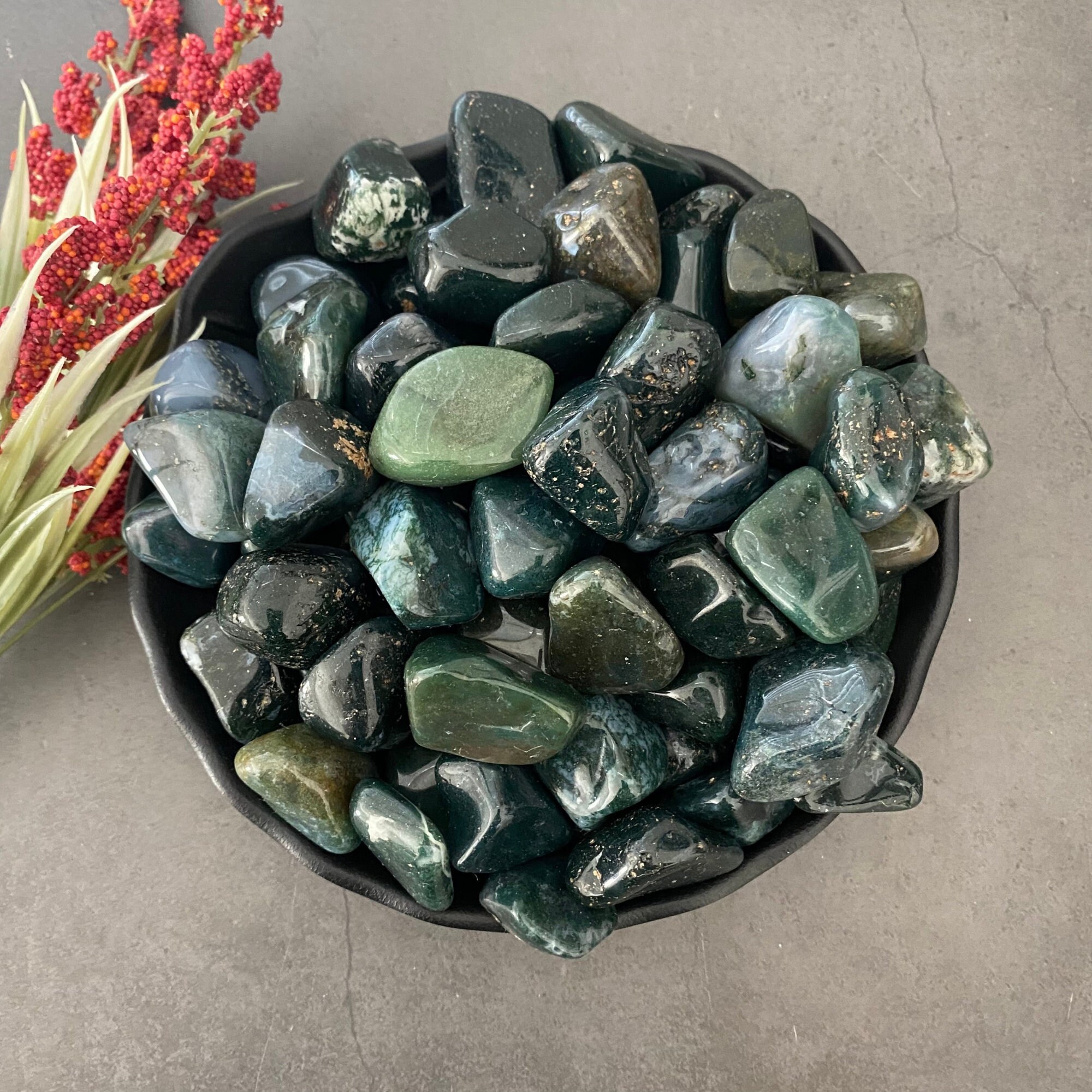 Green Moss Agate Tumbled Stones Polished Tumbled Green Moss Agate