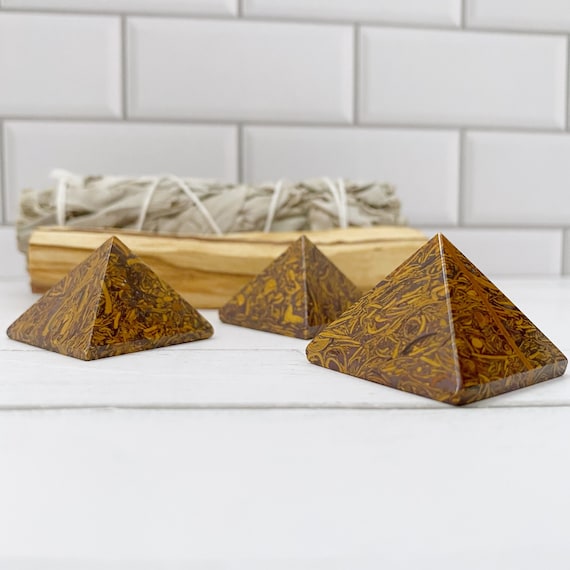 1" Mini Calligraphy Jasper Pyramid | Polished Miriam Stone Crystal Gemstone Pyramid | Shop Metaphysical Crystals Root Chakra, Ancient Energy