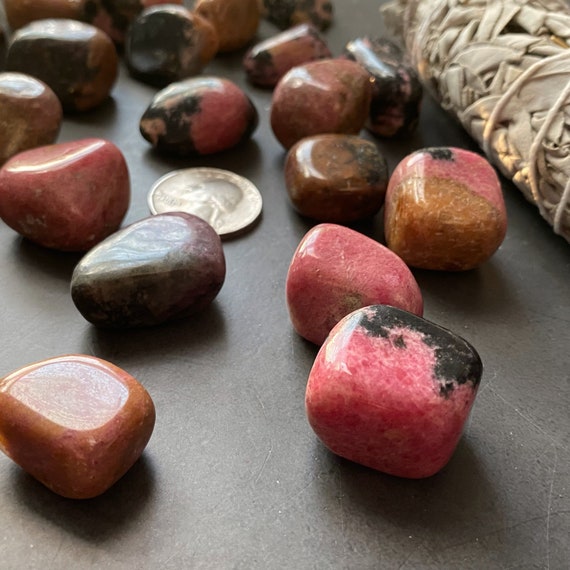 One 1 Tumbled Rhodonite-2-Stone of Compassion Metaphysical Crystal Healing One 1 Tumbled Rhodonite-2-Stone of Compassion Metaphysical Crystal Healing