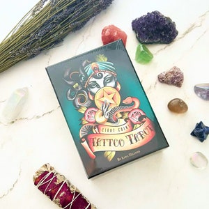 Eight Coins&#39; Tattoo Tarot Deck by Lana Zellner | 82 Tattoo Tarot Cards and 188 Pg Full Color Book | Vintage Tattoo Inspired Tarot Card Deck