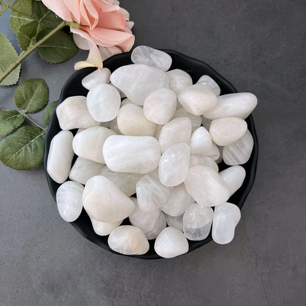 Snow Quartz Tumbled Stones | Polished White Snow Quartz Crystal Gemstones | Milky Quartz Stone | Shop Metaphysical Crystals for Crown Chakra