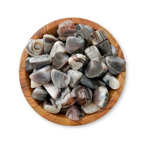 Botswana Agate Tumbled Stones | Polished Grey Botswana Agate Gemstones | Shop Metaphysical Crystals for Crown and Root, Bulk Available