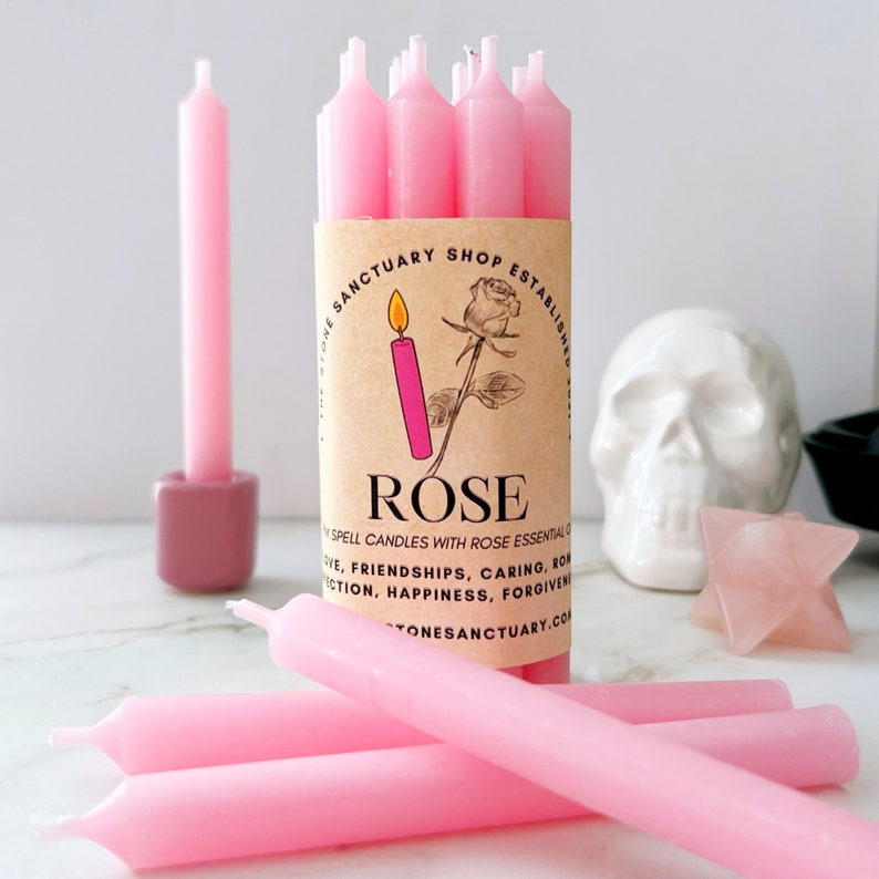 Rose Pink Spell Candles, 5 Pink Chime Candles, Witch Candles for Spells, Ritual Candles, Small Bulk Candles, Pink Candles for Love, Magic image 2