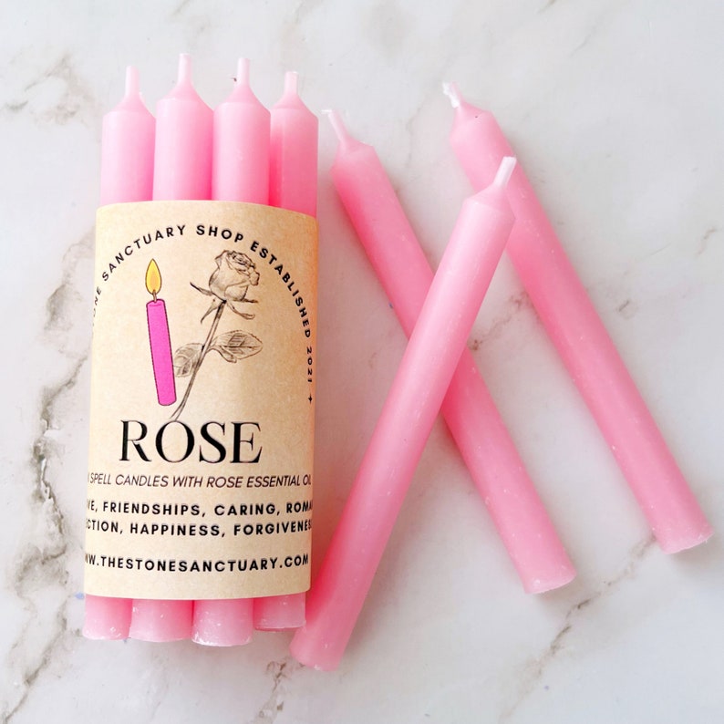 Rose Pink Spell Candles, 5 Pink Chime Candles, Witch Candles for Spells, Ritual Candles, Small Bulk Candles, Pink Candles for Love, Magic image 4