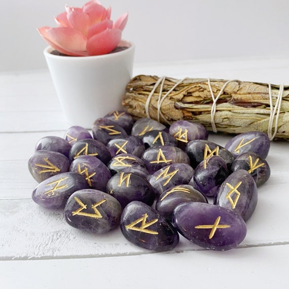 Amethyst Runes Amethyst Crystal Rune Set Set of 25 | Etsy