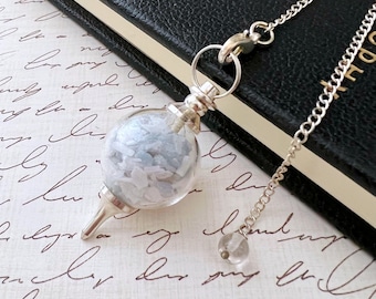 Angelite & Selenite Pendulum | Round Glass Sephoroton Pendulum w/Angelite and Selenite Chips | Sephiroth Dowsing Pendulum