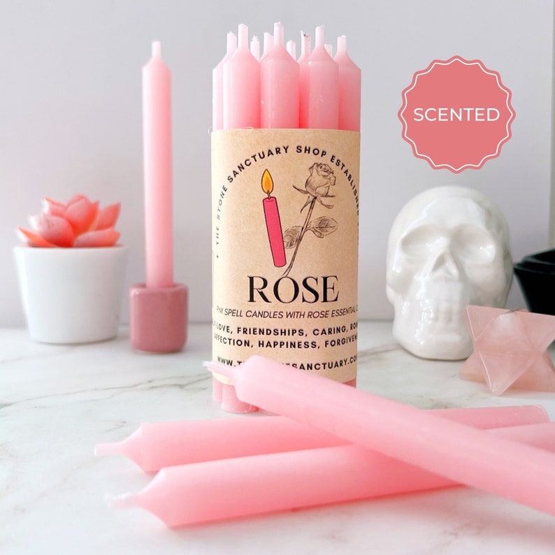 Rose Pink Spell Candles, 5 Pink Chime Candles, Witch Candles for Spells, Ritual Candles, Small Bulk Candles, Pink Candles for Love, Magic image 1