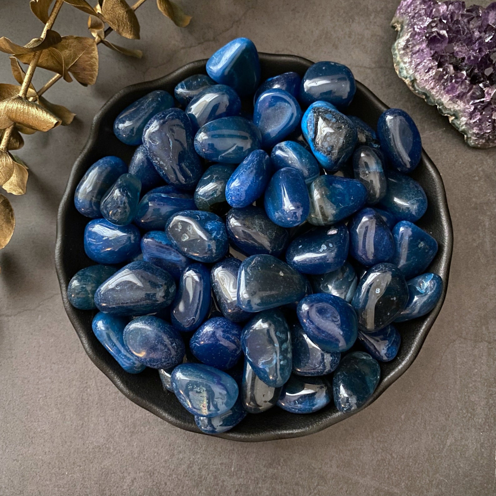 Blue Agate Tumbled Stone Polished Blue Agate Stones Reiki Etsy