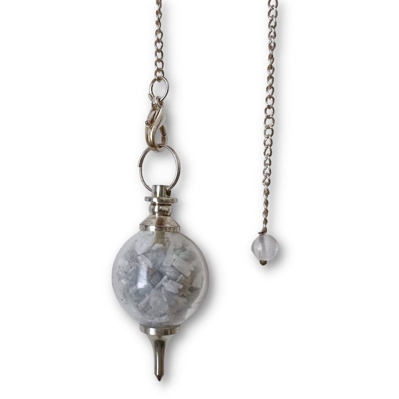 Angelite & Selenite Pendulum | Round Glass Sephoroton Pendulum w/Angelite and Selenite Chips | Sephiroth Dowsing Pendulum image 8