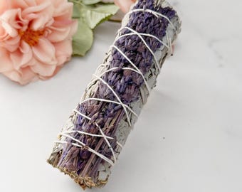 Deluxe Organic White Sage Lavender Smudge Stick: Smoke Cleansing Ritual Tool (5&quot;)