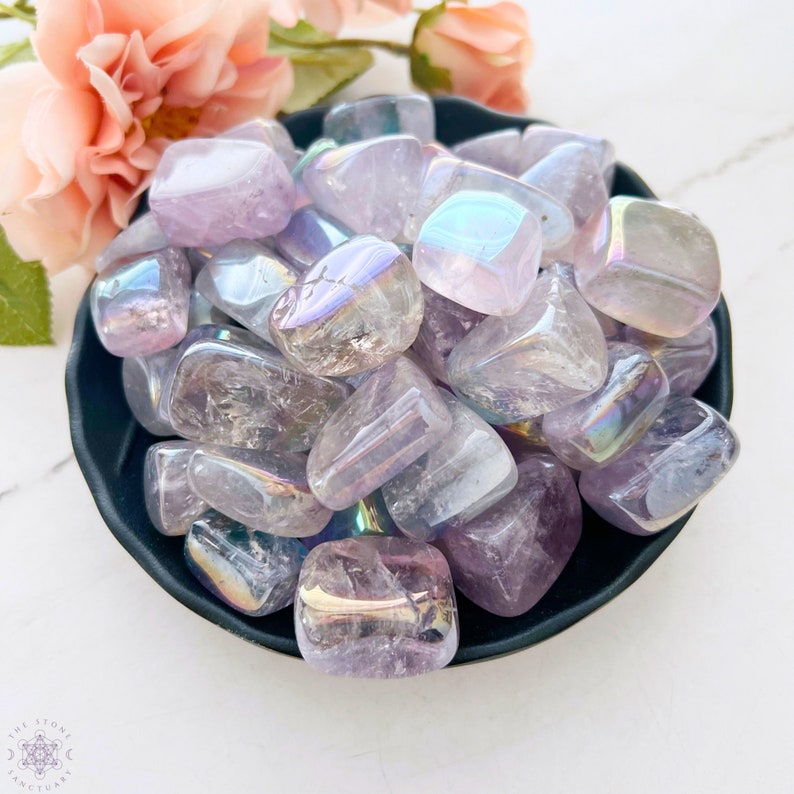 Angel Aura Amethyst Crystal Opal Aura Amethyst Tumble Polished Aura Amethyst Tumbled Stones Shop Metaphysical Crystals, High Vibration image 2