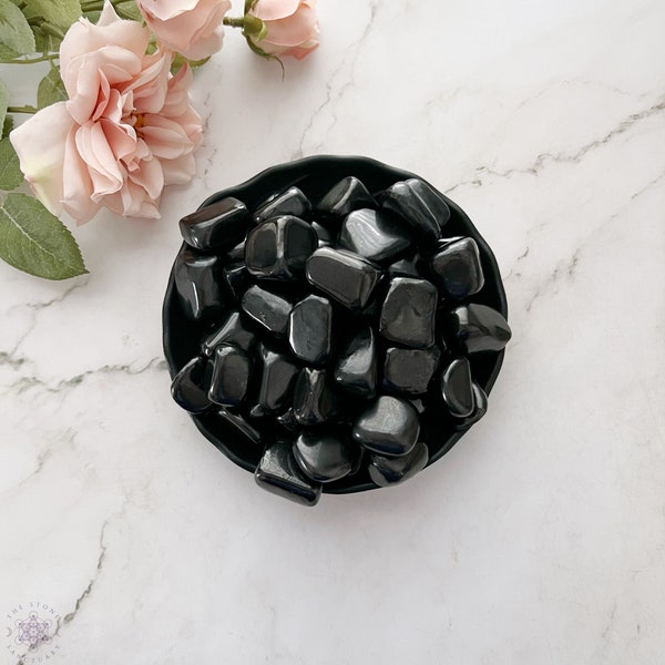 Shungite Tumbled Stones | Polished Natural Shungite Crystal Gemstone | Shop Black Metaphysical Crystals for Empaths, Root Chakra, Earth Star