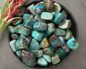 Chrysocolla Tumbled Stones | Polished Chrysocolla Crystal Gemstones from Peru | Shop Metaphysical Crystals for Throat and Heart Chakras