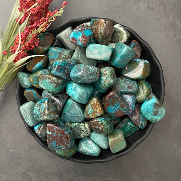 Chrysocolla Tumbled Stones | Polished Chrysocolla Crystal Gemstones from Peru | Shop Metaphysical Crystals for Throat and Heart Chakras