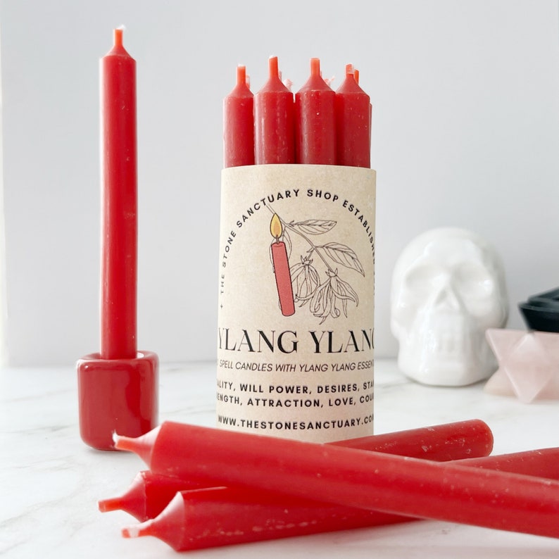 Ylang Ylang Red Spell Candles, 5 Red Chime Candles, Witch Candles for Spells, Ritual Candles, Small Bulk Candles, Red Candles, Love, Magic image 2