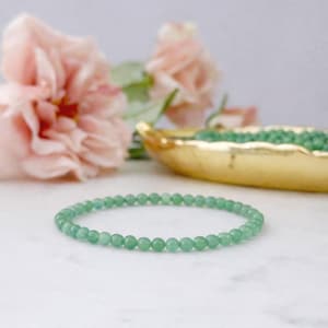 4mm Green Aventurine Beaded Bracelet | Polished Green Aventurine Bead Stretch Bracelet | Shop Metaphysical Crystal Jewelry for Heart Chakra