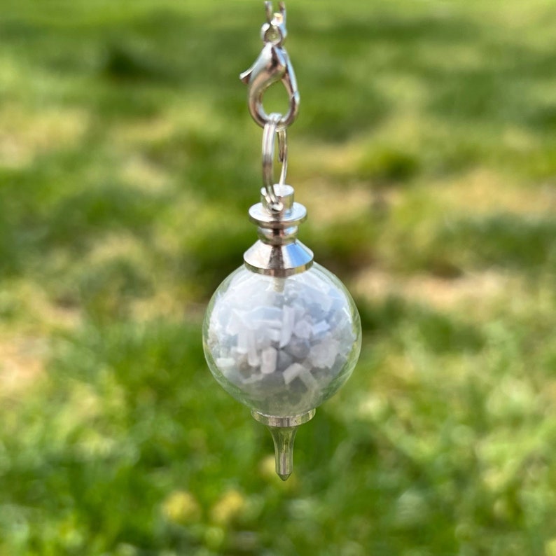 Angelite & Selenite Pendulum | Round Glass Sephoroton Pendulum w/Angelite and Selenite Chips | Sephiroth Dowsing Pendulum image 3
