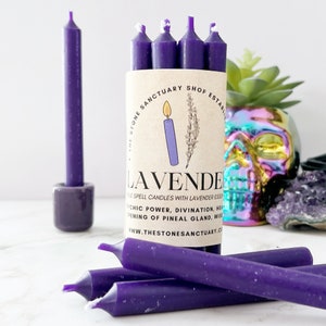 Lavender Scented Purple Spell Candles, 5 Purple Chime Candles, Witch Candles, Ritual Candles, Small Bulk Candles, Purple Candles for Wisdom image 2